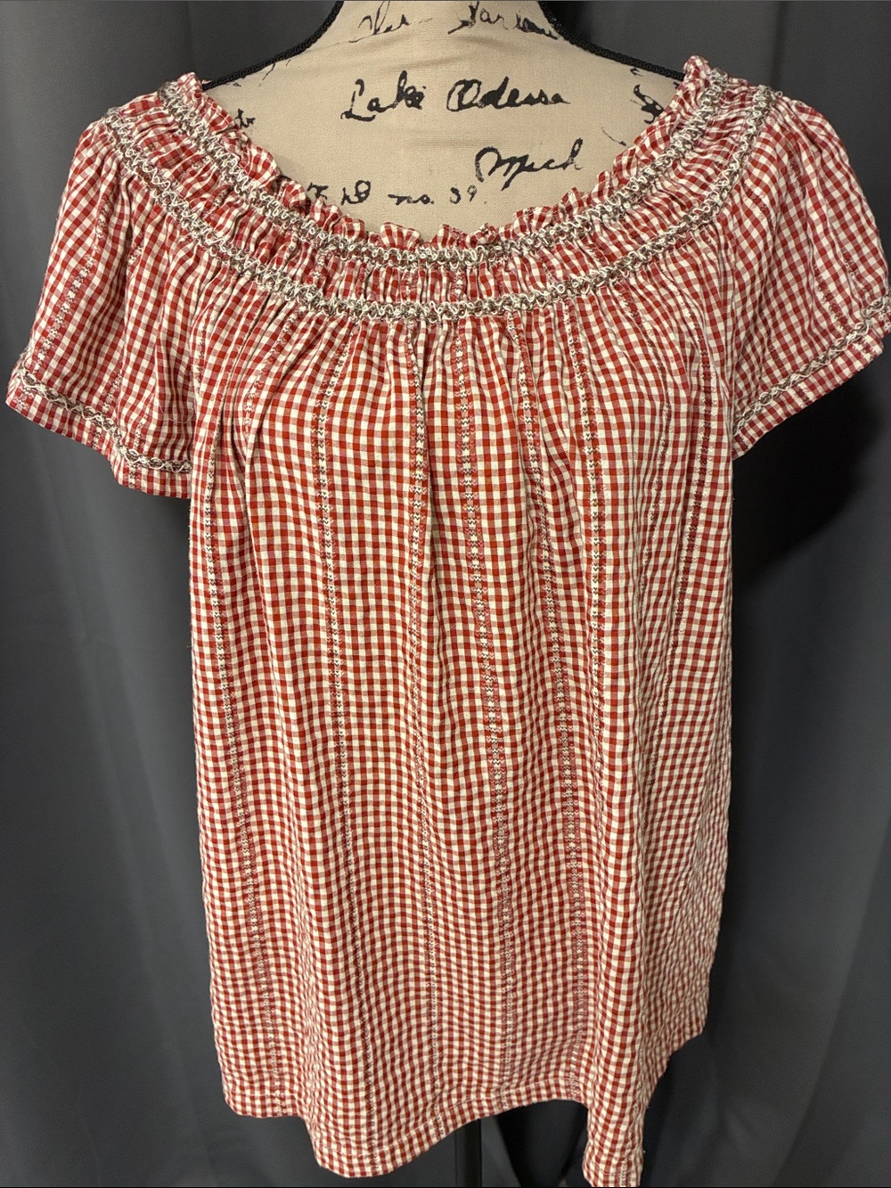 Max Studio Red Gingham Off-Shoulder Smocked Top